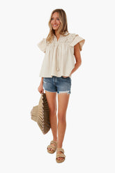 Cream Sevyn Solid Seersucker Short Sleeve Top